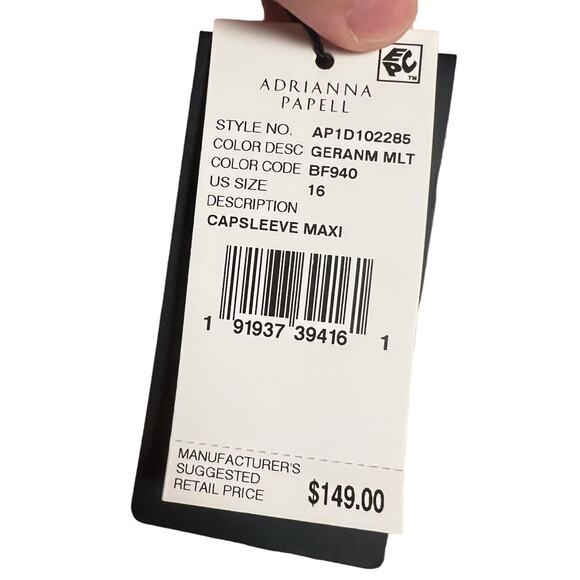 Adrianna Papell Floral Print Cap Sleeve Tassel V-Neck Maxi Dress Size 16 - Picture 10 of 13